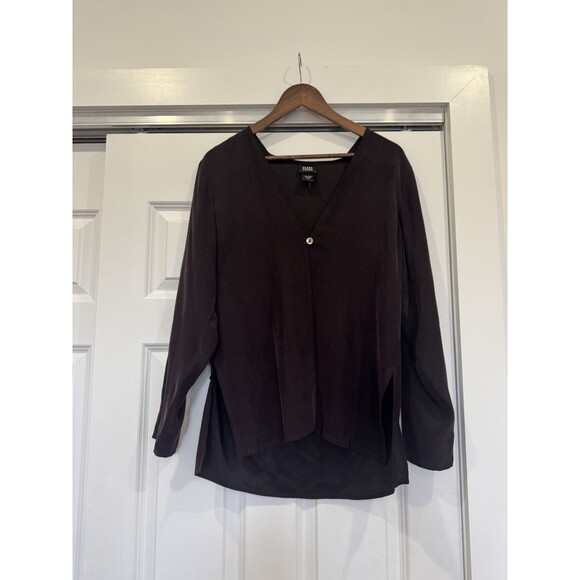 Eileen Fisher Womens M Burgundy Single Button Slit 100% Silk Blouse Georgette - Picture 2 of 8